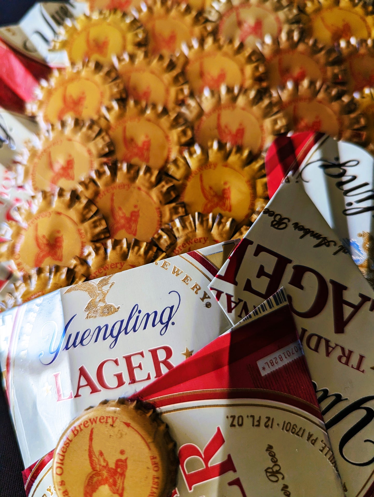 Yuengling beer art, Fish wall hanging , Bottle caps, beer cans.
