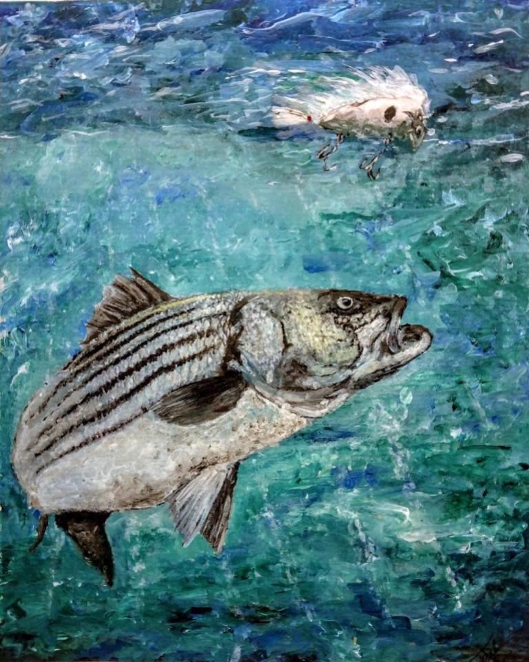 Striped Bass/ Rockfish 8" x 10" matted print. Artist signed