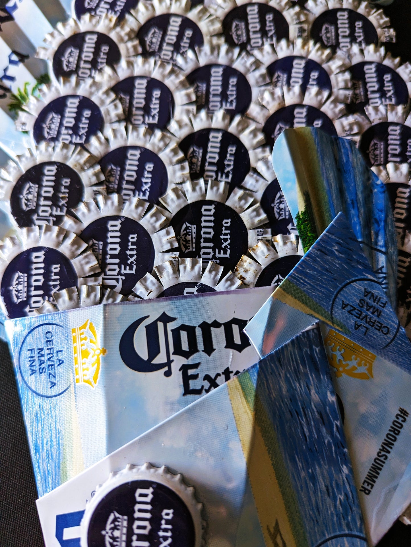 Corona beer, Fish wall hanging , Bottle caps, beer cans.