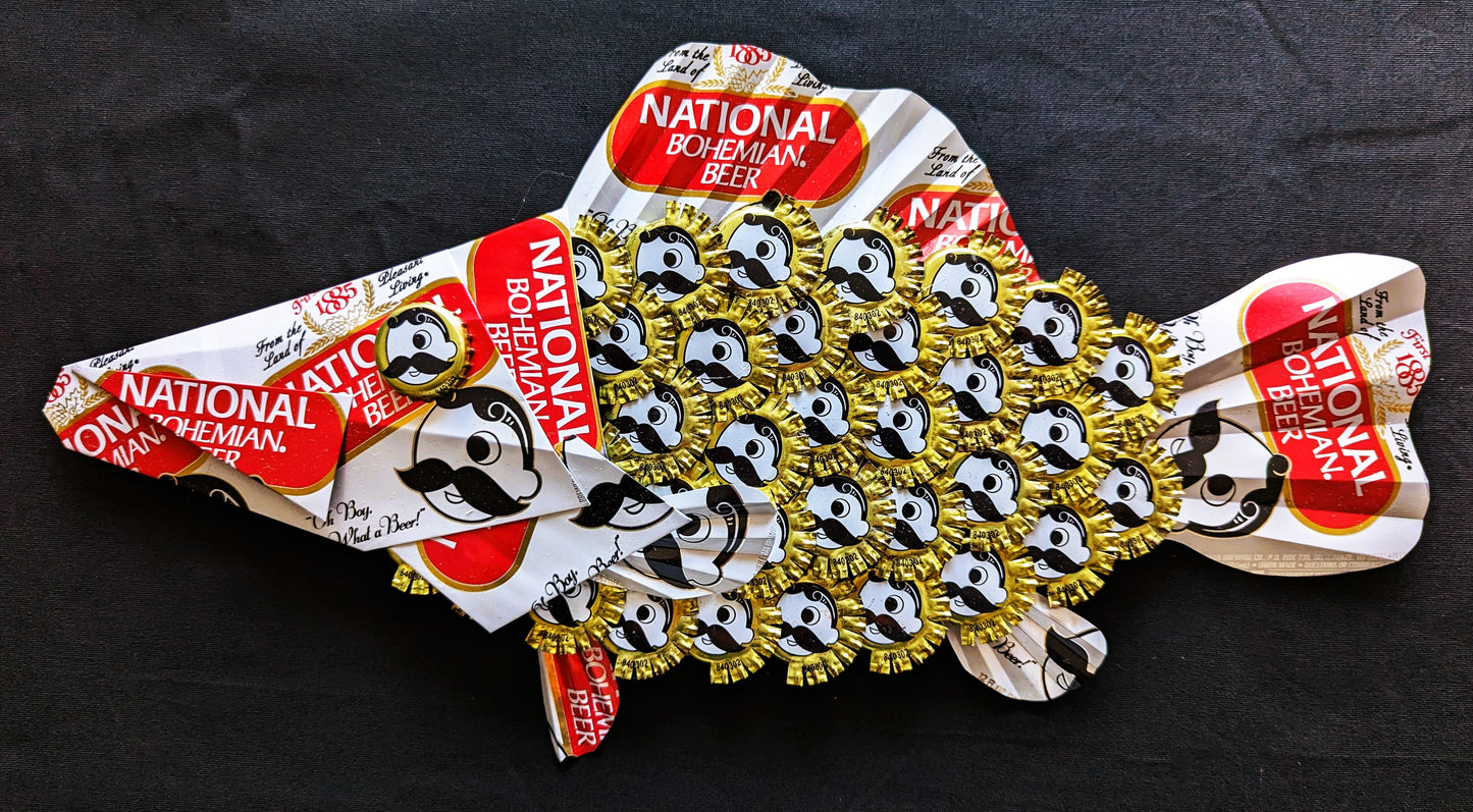 Natty Boh Fish wall hanging , Bottle caps, beer cans.